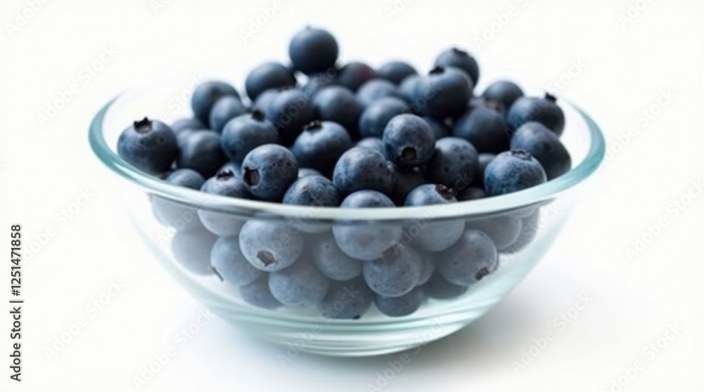Fresh Blueberries in a Transparent Bowl on White Background Fresh Blueberries in a Transparent Bowl on White Background