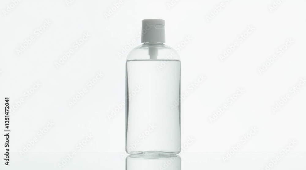 Transparent Bottle of Clear Shampoo on White Background Transparent Bottle of Clear Shampoo on White Background