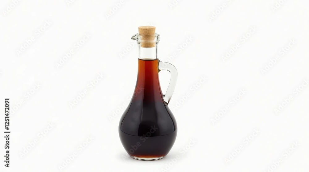 Transparent Bottle of Balsamic Vinegar Isolated on White Background