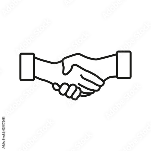 Simple Handshake icon vector, agreement, shake hand icon drawing in black and white.