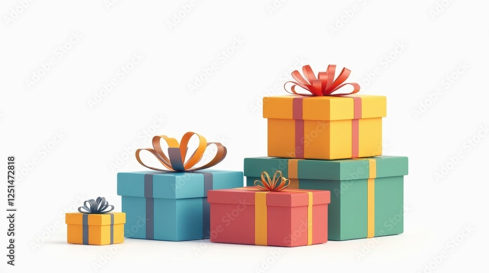 Obraz premium Stack of Colorful Gift Boxes on White Background