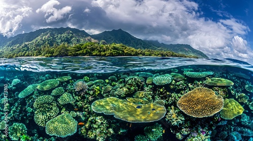 Vibrant Coral Reef Teeming with Colorful Fish and Marine Life, the Beauty of Aquatic Ecosystems and the Importance of Ocean Conservation, Saltwater Aquariums, Tanks, Kits, Nanos, Reeftanks Concept photo