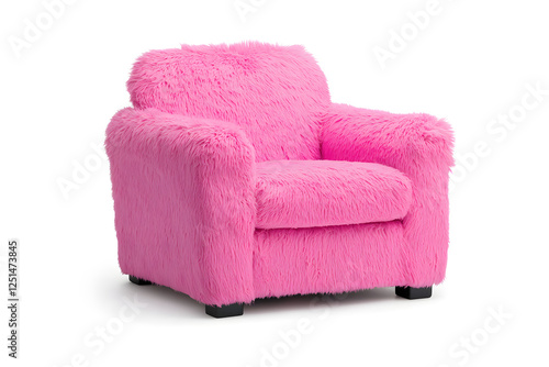 Pink fluffy comfortable armchair isolated on white background