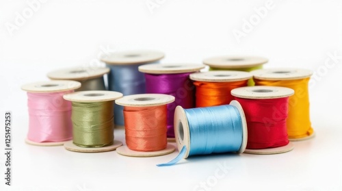 Colorful Ribbon Spools on White Background