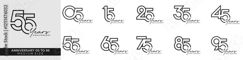 collection anniversary 15 to 95 year, creative number design vector illustration.