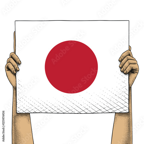 Hand Raises a Sign That Show Japan Flag