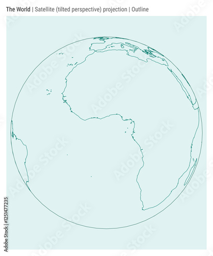 World Map. Satellite (tilted perspective) projection. Outline style. High detail world map for infographics, education, reports, presentations. Vector illustration.