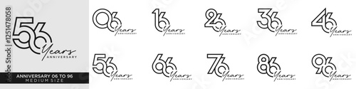 collection anniversary 16 to 96 year, creative number design vector illustration.
