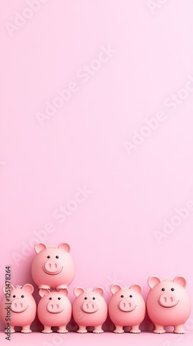 Piggy Bank Stacked Against Pink Background photo