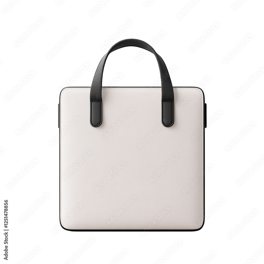 Stylish white tote bag with black handles. Stylish white tote bag with black handles.