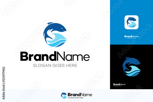 Fish logo design for fresh seafood or business company, Premium logo icon label emblem, fish shop logo, fishing symbol for identity. photo