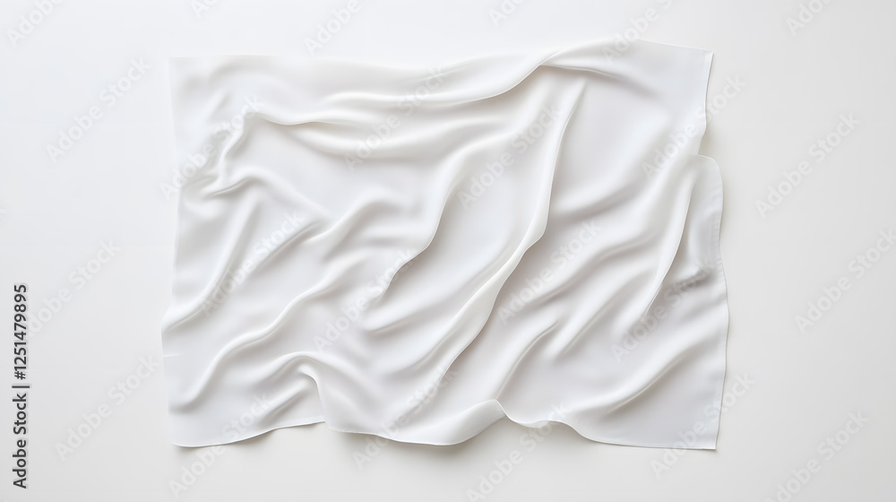 Obraz premium Piece of white silk sheet textile, light drapery, top view, on a white background