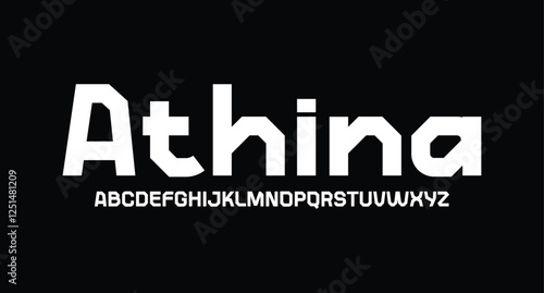 Athina, Futuristic abstract modern techno font, abstract geometric sci fi bold display letter set, Future clean modern monospaced typeface
