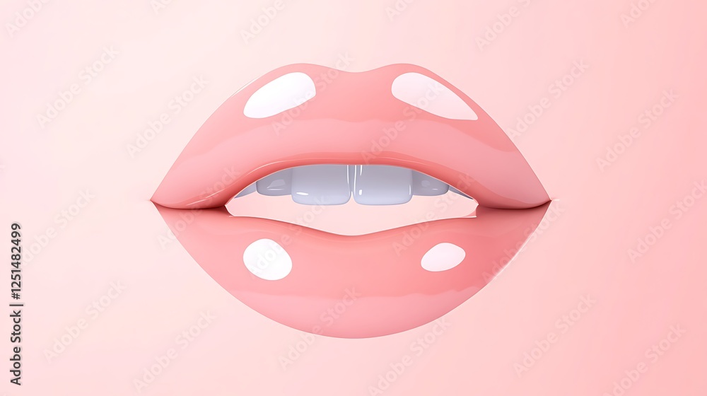Close-up 3D Render of Pink Lips with White Spots on a Soft Pink Background AI Generated Close-up 3D Render of Pink Lips with White Spots on a Soft Pink Background AI Generated