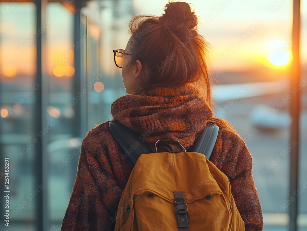 Obraz premium A woman with a backpack, walking away on a journey.