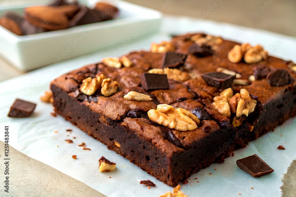 Homemade brownie with walnuts and chocolate chips Homemade brownie with walnuts and chocolate chips