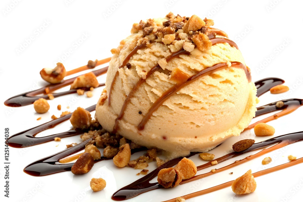 Caramel ice cream with nuts and chocolate sauce Caramel ice cream with nuts and chocolate sauce