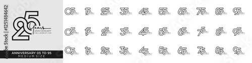 collection anniversary 15 to 95 year, creative number design vector illustration.