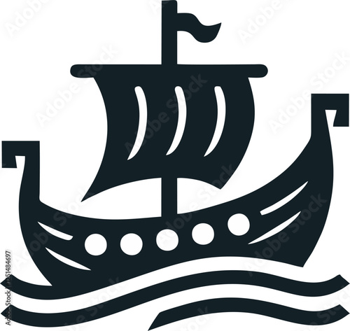 simple viking ship logo, black and white drakkar ship