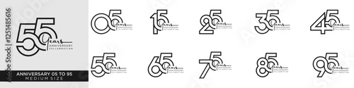 collection anniversary 15 to 95 year, creative number design vector illustration.