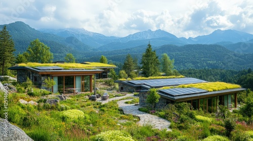 Wallpaper Mural A house with a green roof sits on a hillside with a view of mountains Torontodigital.ca