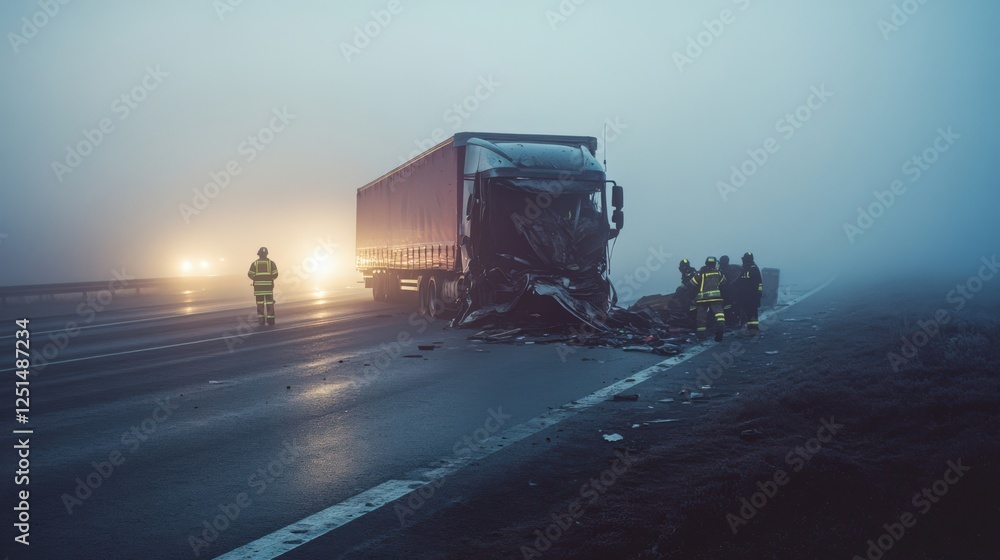Fototapeta premium A truck has crashed into a guardrail