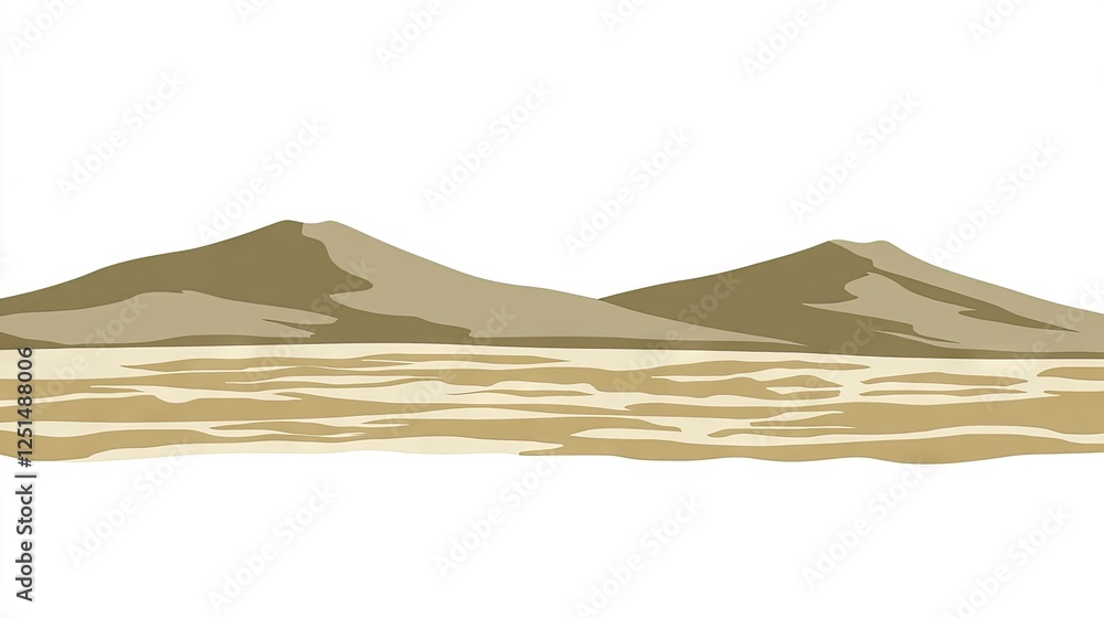 Fototapeta premium Desert mountainscape, horizon, tranquil view, landscape art, illustration