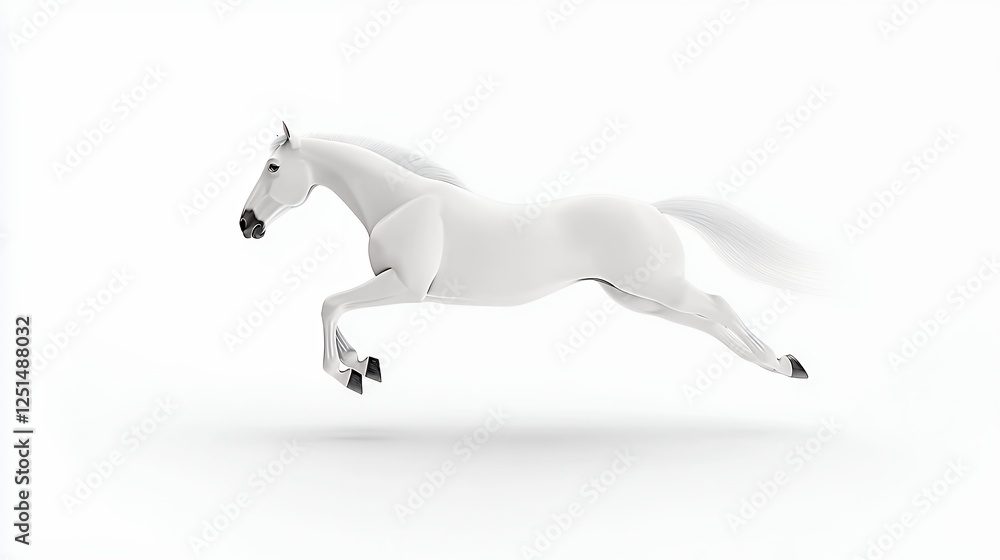 Fototapeta premium White Horse in Dynamic Mid Gallop Against a Pure White Background