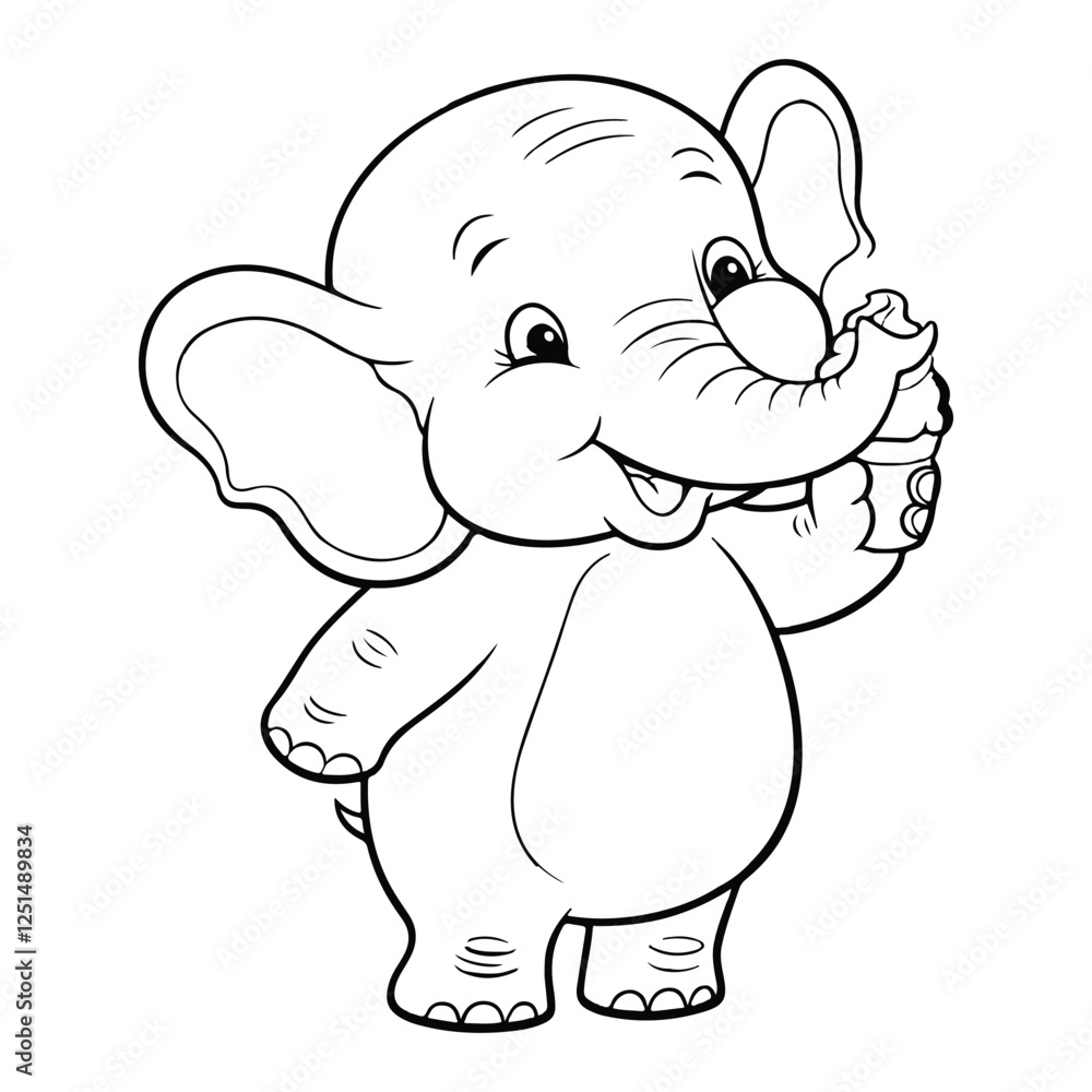 Fototapeta premium Cute baby elephant cartoon outline illustration.