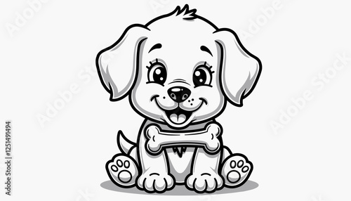 Cute cartoon puppy holding a bone