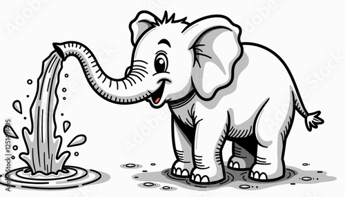 Happy elephant spraying water