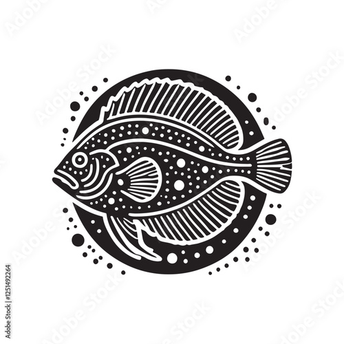Black Color Flounder silhouette design Vector Illustration, Solid White Background (4).eps