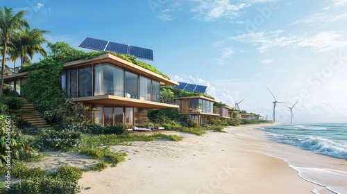 Wallpaper Mural A beach with a house on it and a windmill in the background Torontodigital.ca