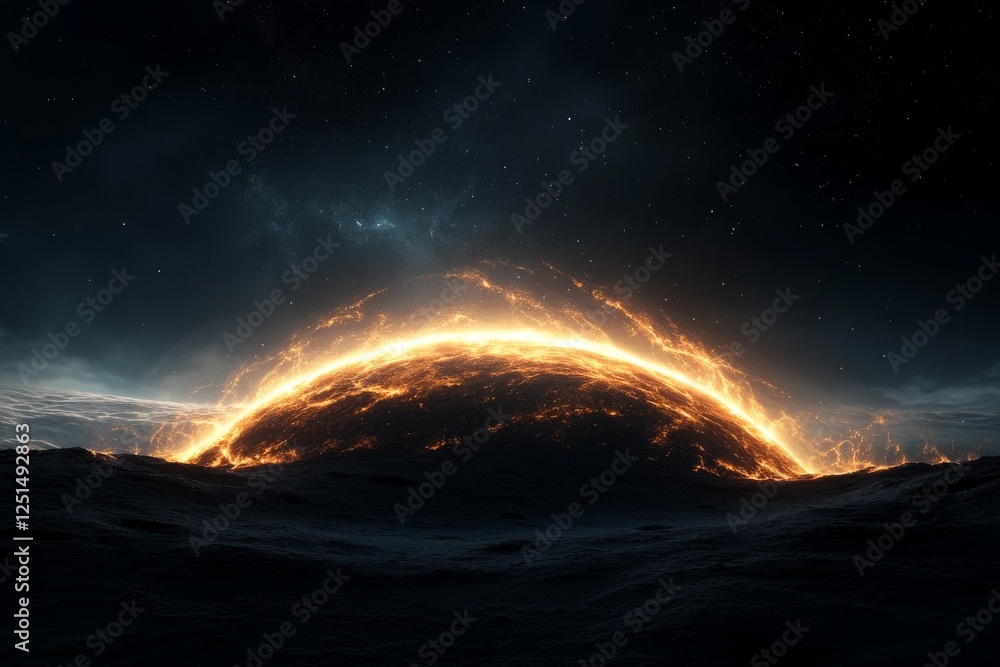 Majestic sunrise illuminating the horizon over dark ocean waves in a serene atmosphere