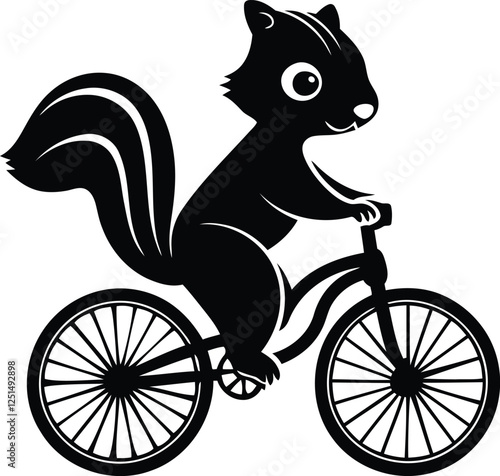 Eastern Chipmunk or Squirrel riding a bicycle cartoon vector illustration and silhouette and line art design