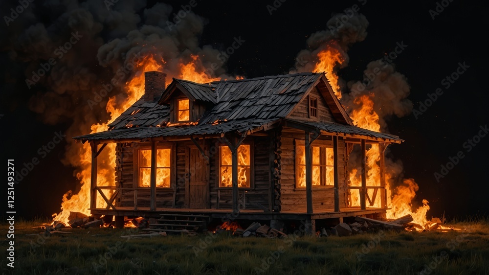 House is on fire and the flames are very high House is on fire and the flames are very high