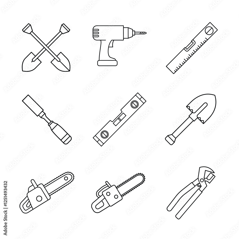 mechanic and worker icon set line art on white background mechanic and worker icon set line art on white background