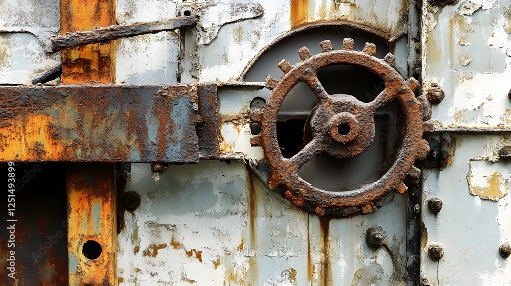 Aged and Weathered Industrial Machinery with Intricate Gears and Cogs in a Dilapidated Abandoned Factory Aged and Weathered Industrial Machinery with Intricate Gears and Cogs in a Dilapidated Abandoned Factory