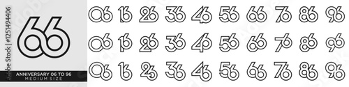 collection anniversary 16 to 96 year, creative number design vector illustration.