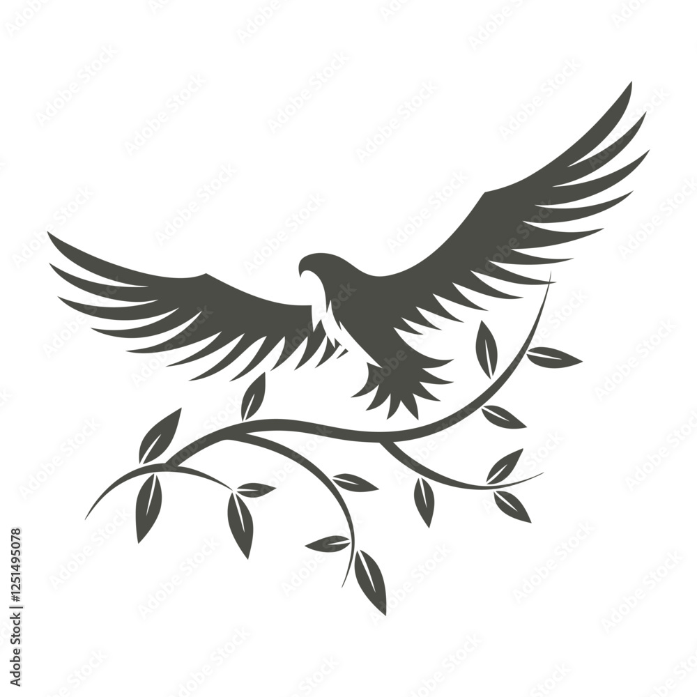 Fototapeta premium an eagle in flight with feathers transitioning into green branches and vines