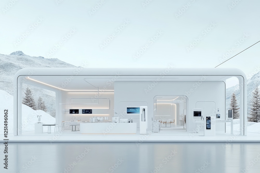 Futuristic architecture of a minimalist building in a snowy mountain landscape showcasing innovative design elements and technology Futuristic architecture of a minimalist building in a snowy mountain landscape showcasing innovative design elements and technology