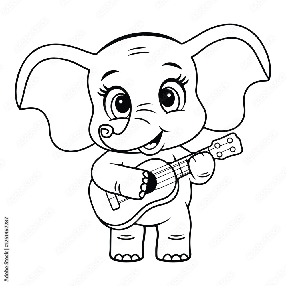Fototapeta premium Cute baby elephant cartoon outline illustration.