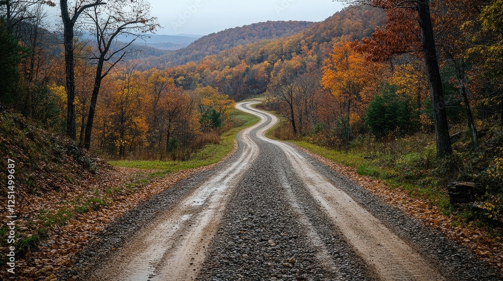 Gravel road winding through a mountain valley, isolated. Gravel road winding through a mountain valley, isolated.