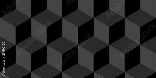 Black and white Vector cubic background with seamless geometric pattern. Abstract black and gray style minimal blank cubes.	
