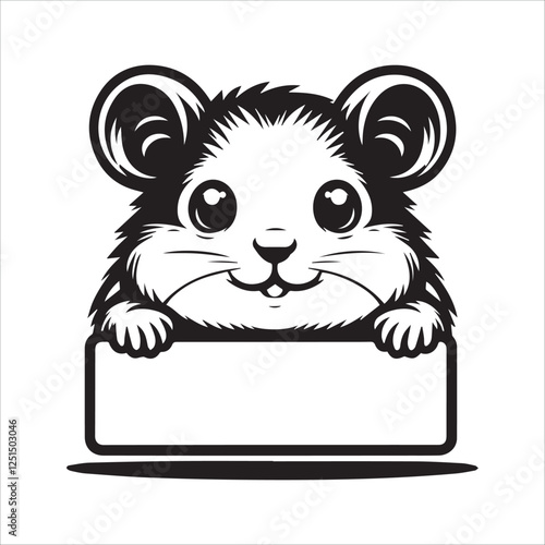 Cute Hamster Holding Empty Sign, Perfect for Pet-Themed Designs. A cheerful cartoon hamster is depicted holding a blank sign, ideal for adding your own message or design.