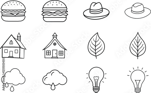 Simple Line Icons Food, Hats, House, Nature, Ideas