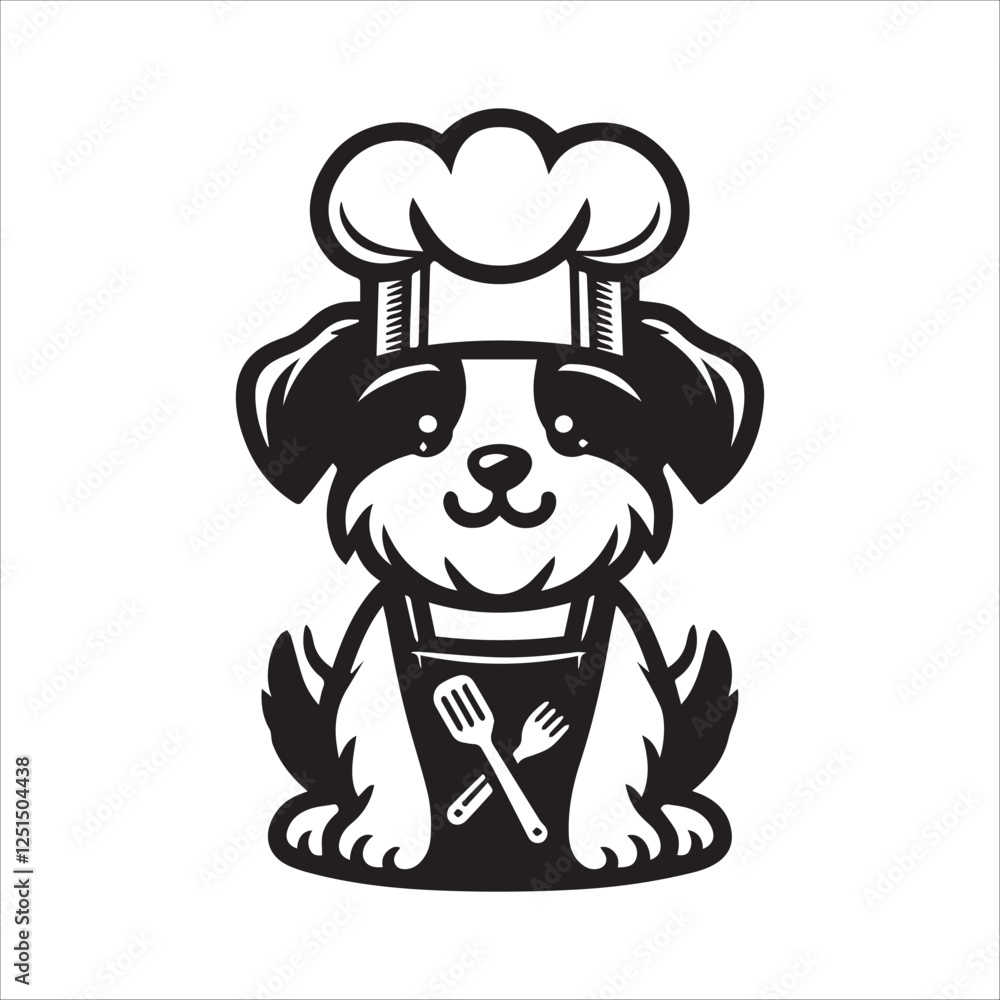 Cute Cartoon Dog Chef Holding Utensil. A cheerful, cartoon dog wearing a chef's hat and apron, holding a cooking utensil. Cute Cartoon Dog Chef Holding Utensil. A cheerful, cartoon dog wearing a chef's hat and apron, holding a cooking utensil.