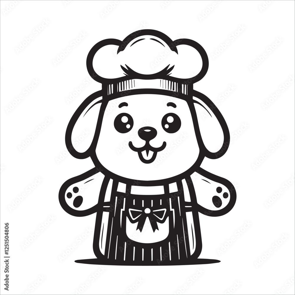 Cute Cartoon Dog Chef Holding Utensil. A cheerful, cartoon dog wearing a chef's hat and apron, holding a cooking utensil. Cute Cartoon Dog Chef Holding Utensil. A cheerful, cartoon dog wearing a chef's hat and apron, holding a cooking utensil.