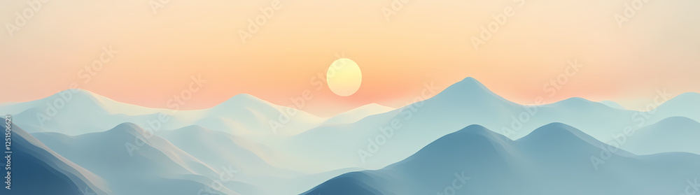 Fototapeta premium a light blue and white gradient sky with orange sunlight shining on the snow-capped mountains