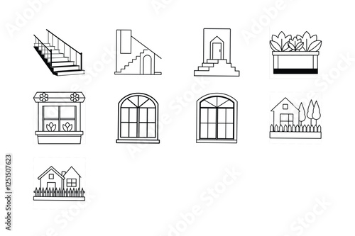 House Architectural Elements Stairs, Windows, Doors, Planters, and Houses